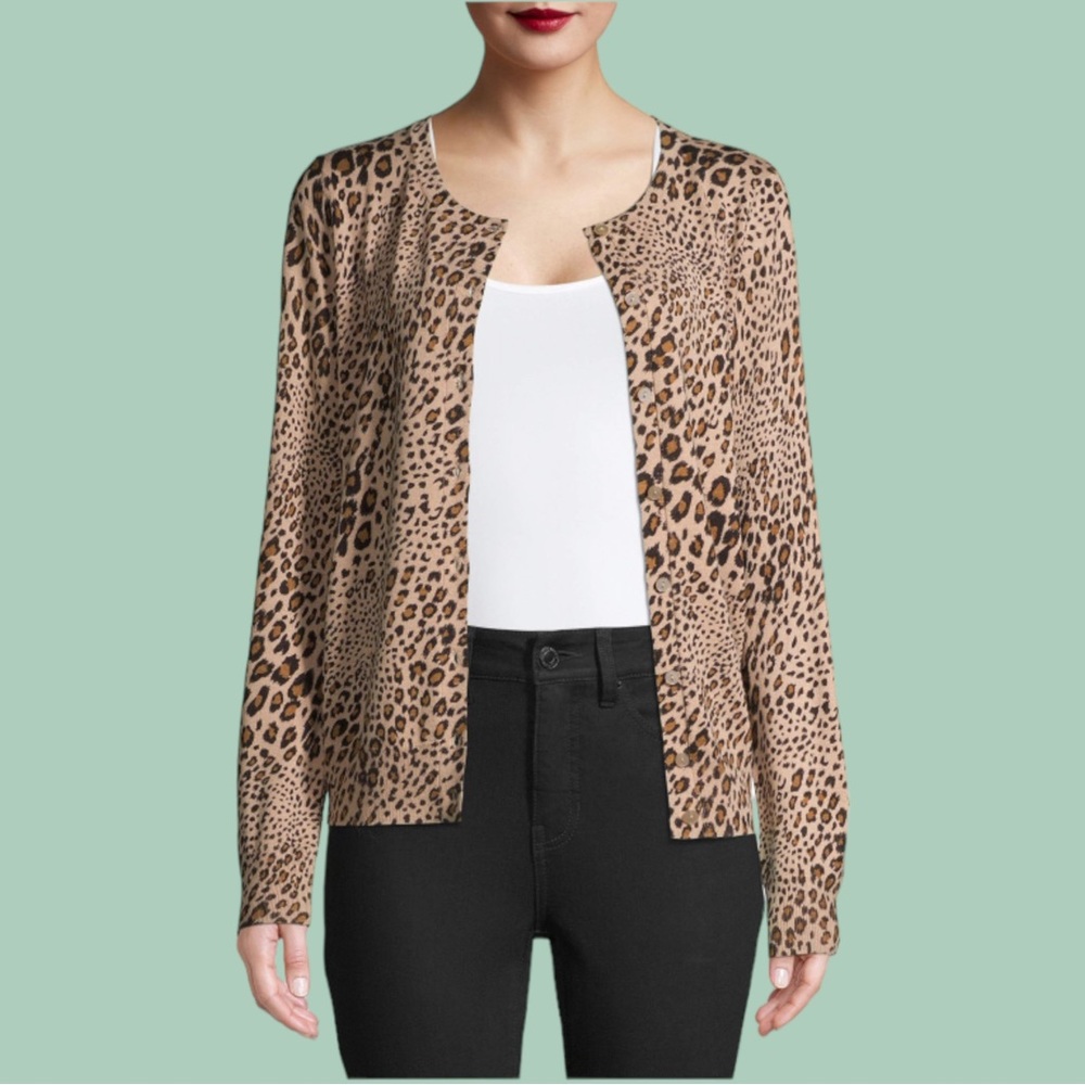Unique Ribbed Hem Leopard Print Button Up Cardiga… - image 1